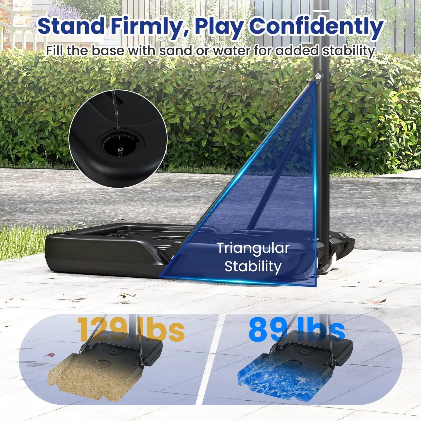 DirectDeals portable basketball hoop with base wheels, adjustable 3.3โ10 ft, triangular stability on Tampa Home & Garden Store