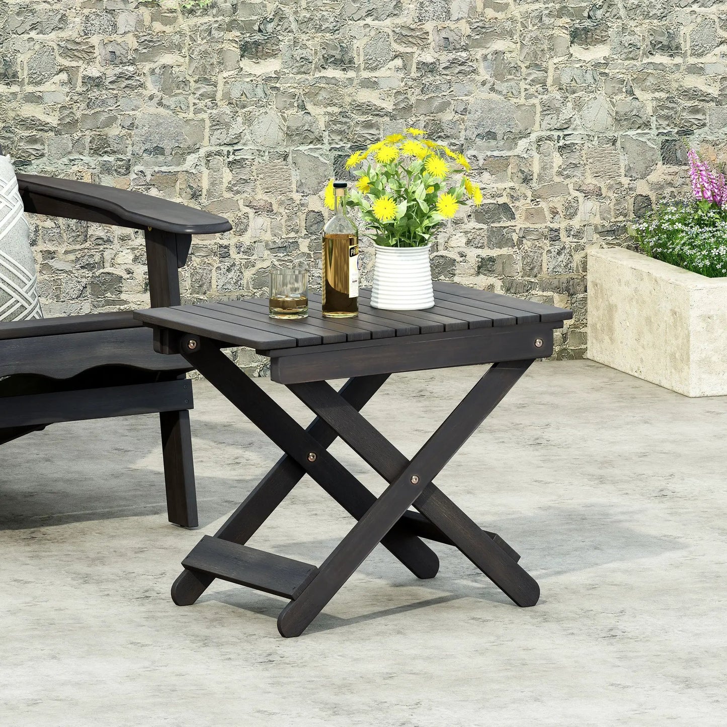 Table d'appoint pliante en bois d'extérieur, Gris foncé, 15"P x 22,75"L x 18,25"H