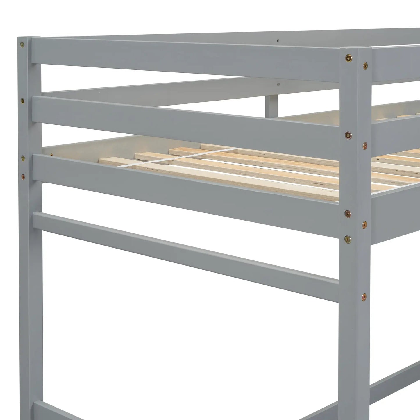 Twin High Loft Bed with Ladders and Guardrails gray wood frame with slats VIP Digital Presence on Tampa Home & Garden Store