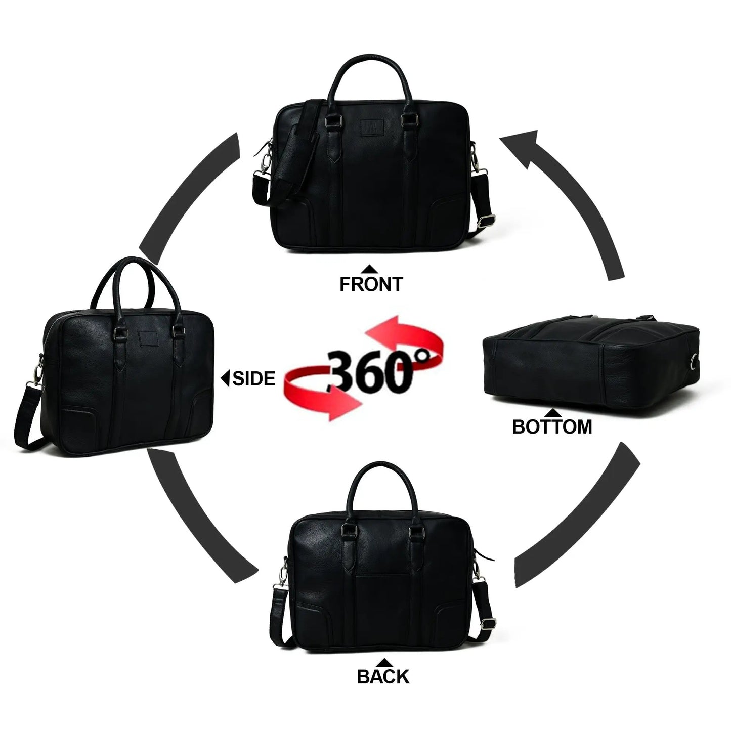 Texas Black Full Grain Buffalo Leather Briefcase by Classy Leather Bags with shoulder strap on Tampa Home & Garden Store