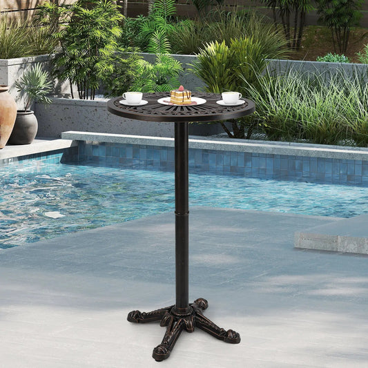Patio Round Bar Table cast aluminum bronze with lattice top and pedestal base DirectDeals on Tampa Home & Garden Store