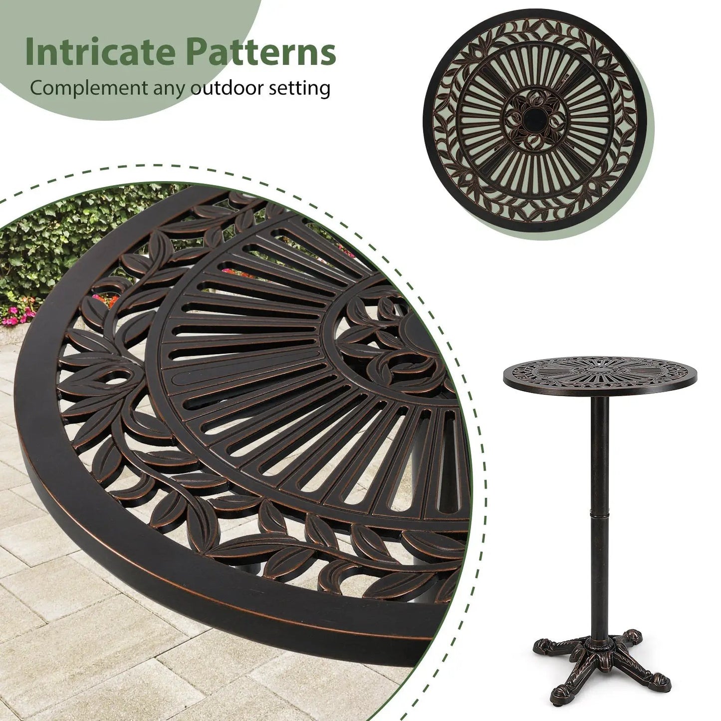 Patio round bar table cast aluminum bronze finish, DirectDeals on Tampa Home & Garden Store