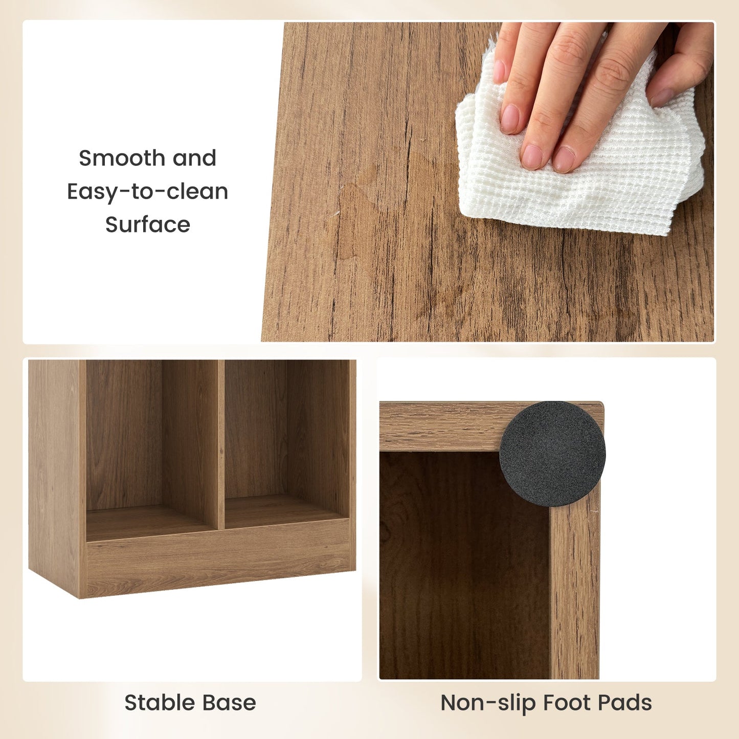 Estantería de suelo de 41 pulgadas con 5 cubos y 2 kits antivuelco-Natural