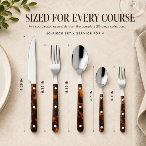 20 Piece Stainless Steel Flatware and Tortoise