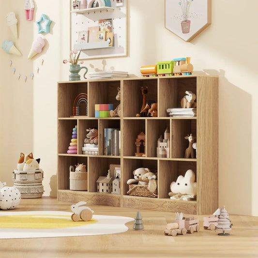 DirectDeals 7-Section Freestanding Kids Bookshelf in natural wood with open cubbies for toys on Tampa Home & Garden Store