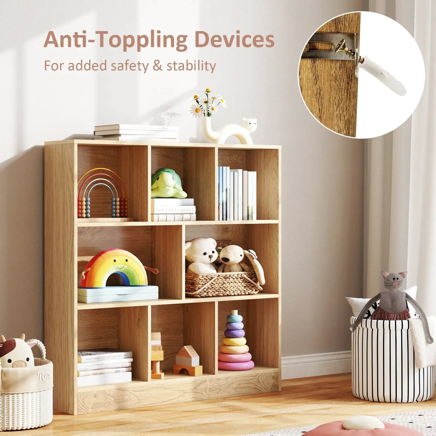 41-Inch 8-Cube Freestanding Kids Bookcase natural wood DirectDeals on Tampa Home & Garden Store