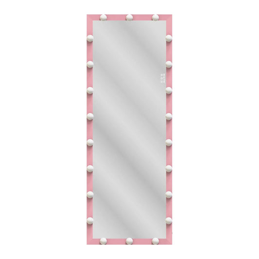 Pink Hollywood full-length mirror with lights on a pink frame, floor-standing vanity on Tampa Home & Garden Store