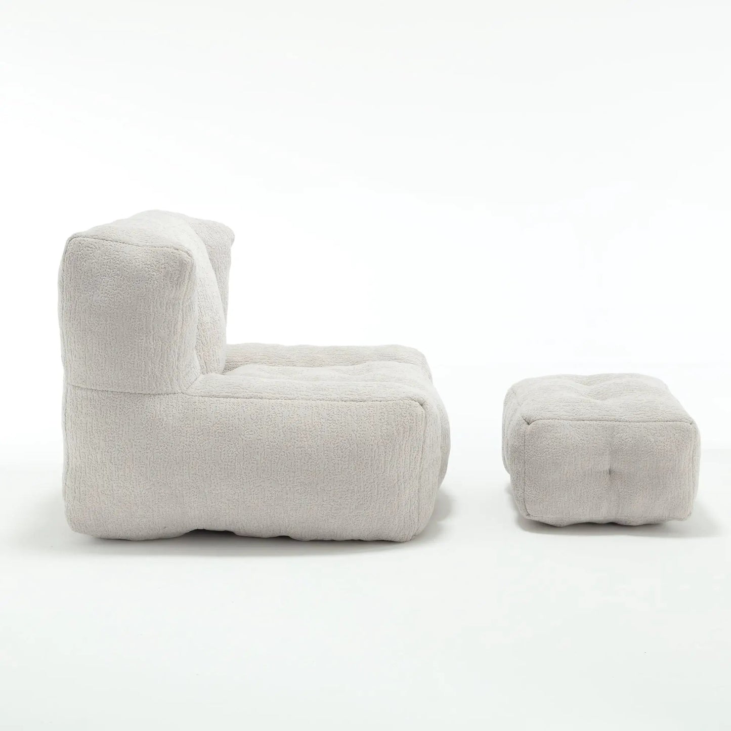 Fluffy bean bag chair and memory foam ottoman in beige textured cover by VIP Digital Presence on Tampa Home & Garden Store