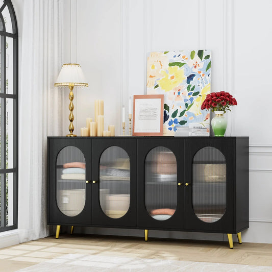 Modern Accent Sideboard Cabinet in black with acrylic doors and gold legs on Tampa Home & Garden Store