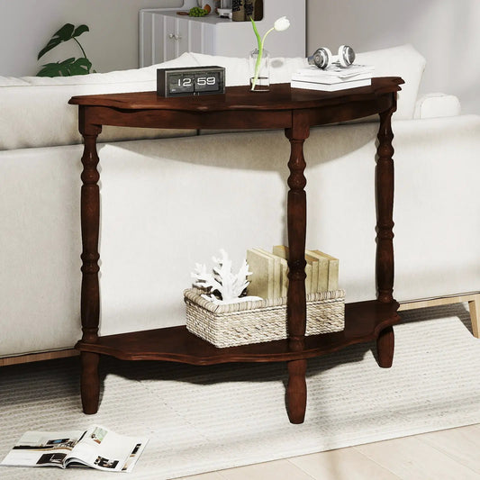 Espresso half-moon console table with rubber wood legs and lower shelf 42 inches on Tampa Home & Garden Store