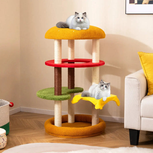 42 Inch Tall Cat Tree Multi-Level with Padded Perch orange top cushion red ring shelf DirectDeals on Tampa Home & Garden Store