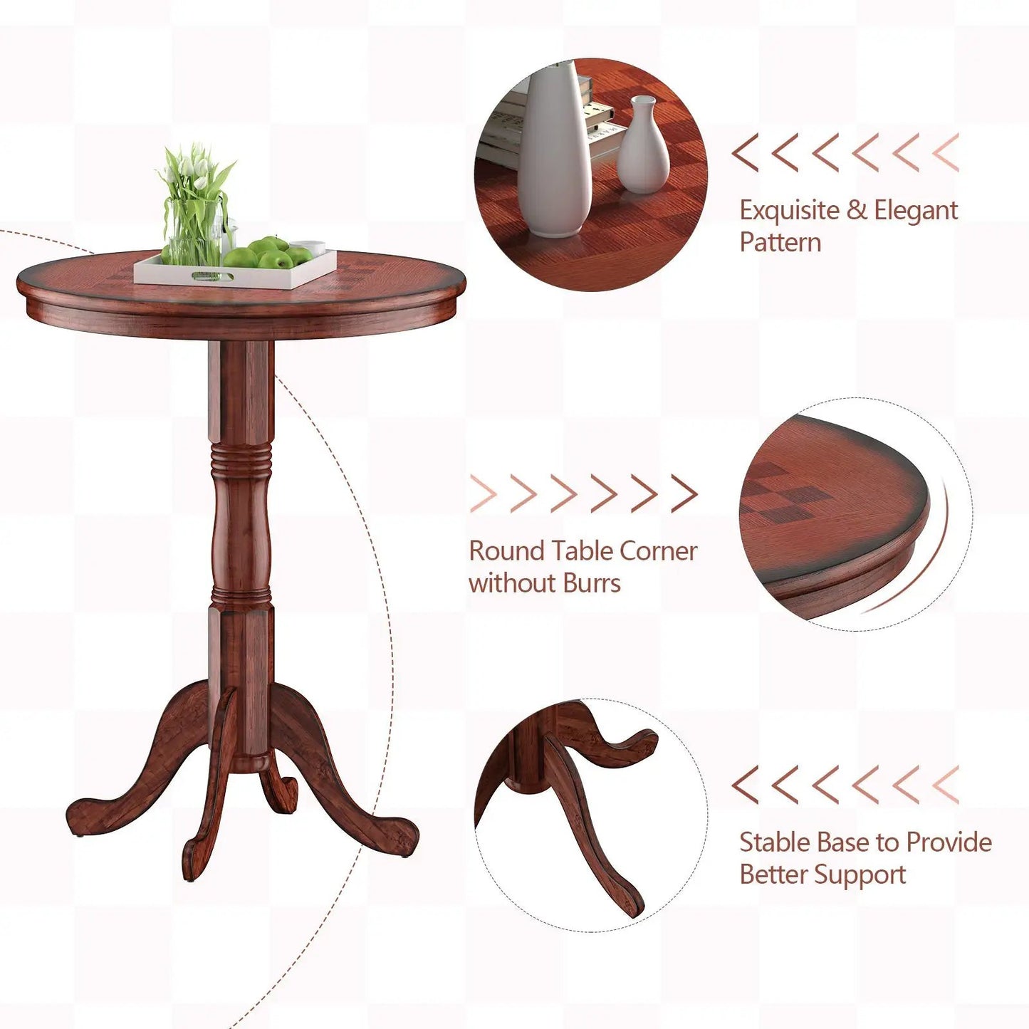 42 inch round wooden pedestal table with chessboard top DirectDeals on Tampa Home & Garden Store