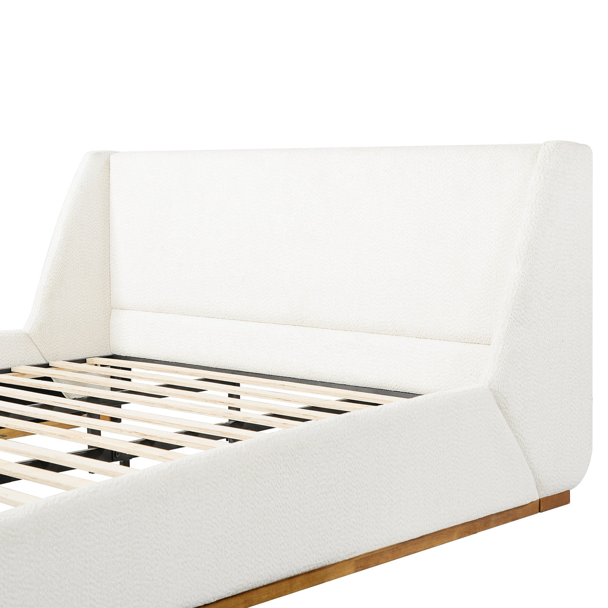 Luxury Upholstered Bed With Wings by HouseOfZazla in ivory fabric with wood base on Tampa Home & Garden Store
