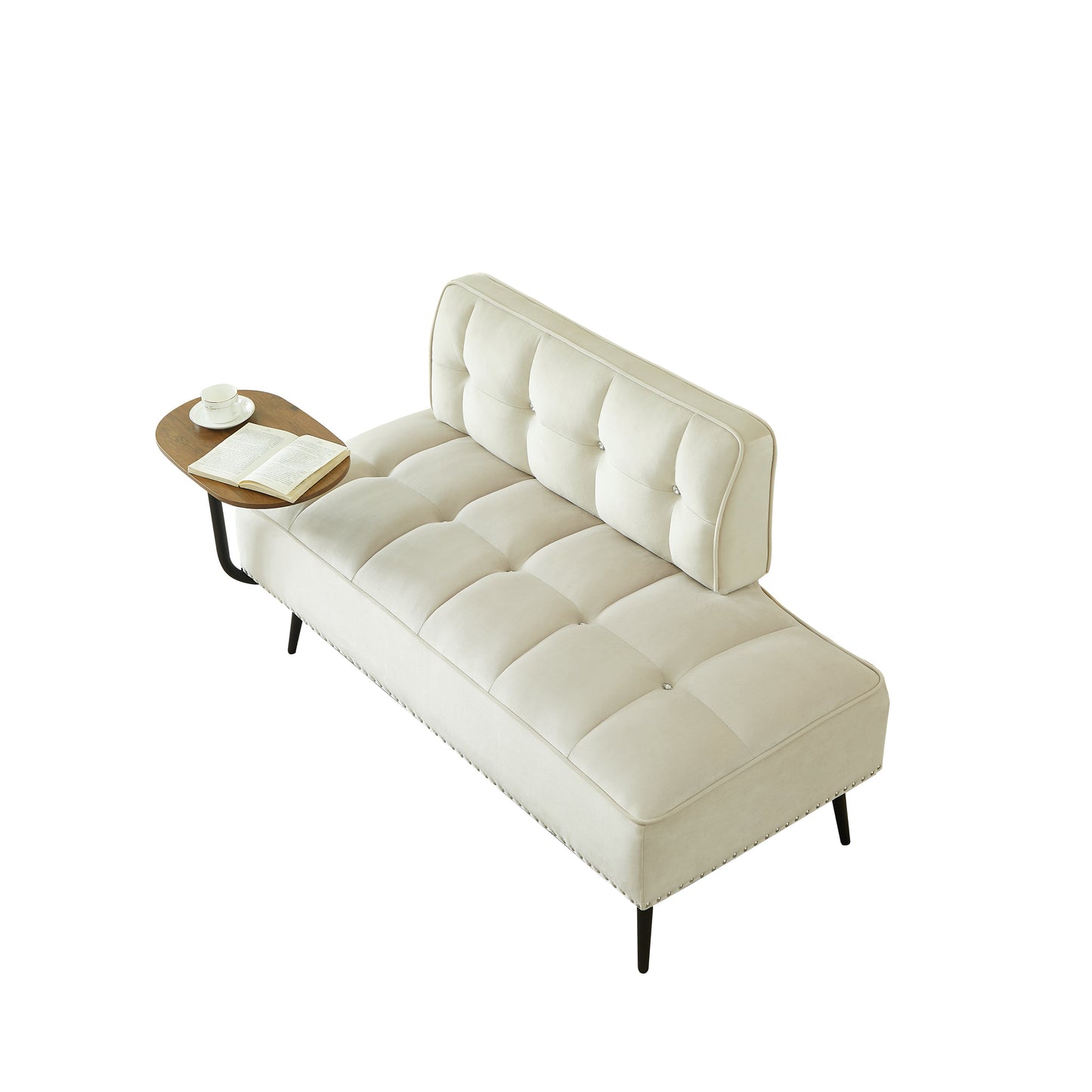 Modern Velvet Sofa with Rotating Side Table