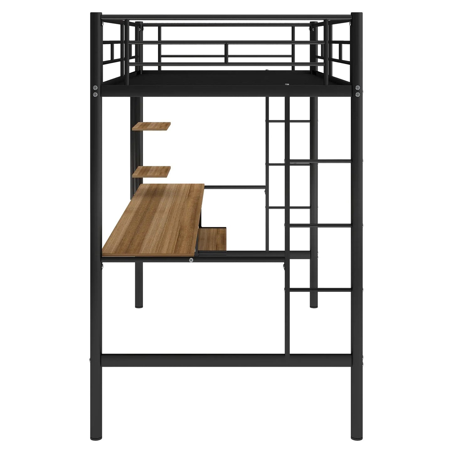 Cama alta con escritorio y estante Diseño ahorrador de espacio individual