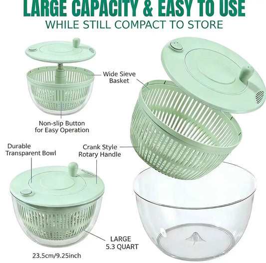 FreshSpin Kitchen Prep Set with large green 5.3 quart basket, lid, crank handle and clear bowl on Tampa Home & Garden Store