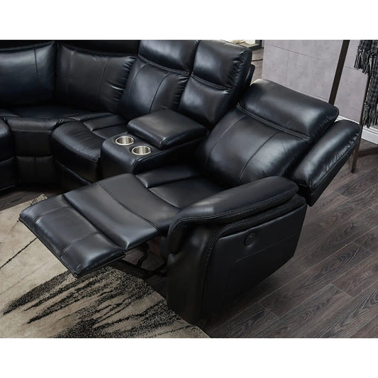 Jupiter Leather Sectional reclining sofa in black with built-in cupholders on Tampa Home & Garden Store