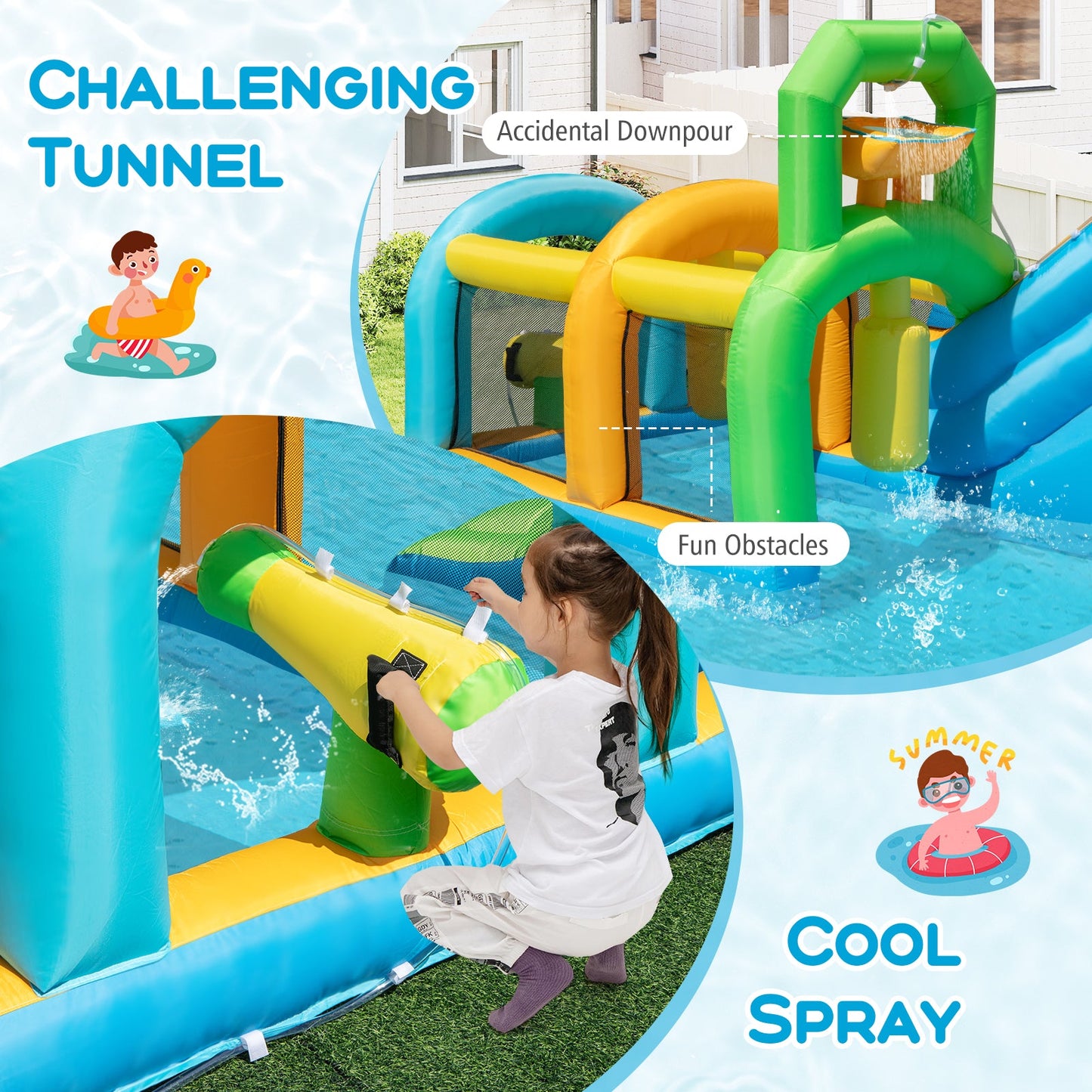 Inflatable Water Slide Tropical Theme Dual Slide DirectDeals, blue yellow green colors on Tampa Home & Garden Store