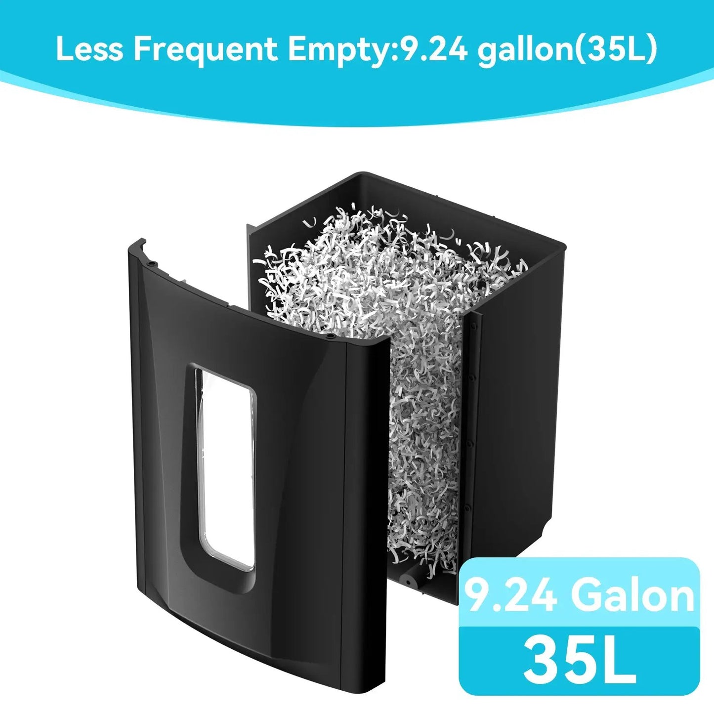 Paper Shredder Cross Cut High Security black 35L shred bin with shredded paper on Tampa Home & Garden Store