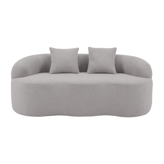 Curved loveseat sofa with round armrests in light gray boucle fabric, HouseOfZazla sofa on Tampa Home & Garden Store