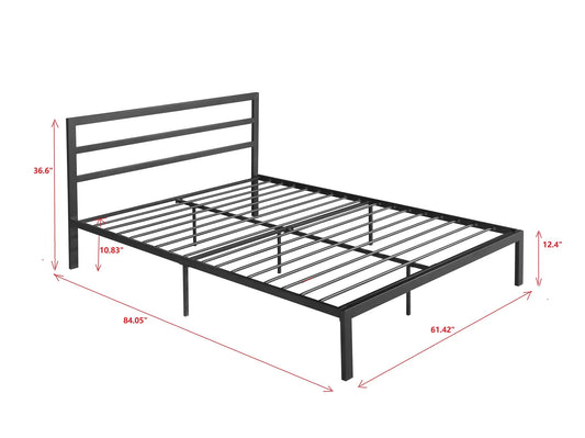 Queen size metal bed frame with headboard in black, slatted platform base on Tampa Home & Garden Store