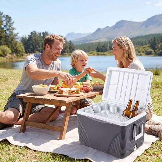 43 Quart Portable Hard Cooler with Cup Holders by DirectDeals, black, at lakeside picnic on Tampa Home & Garden Store