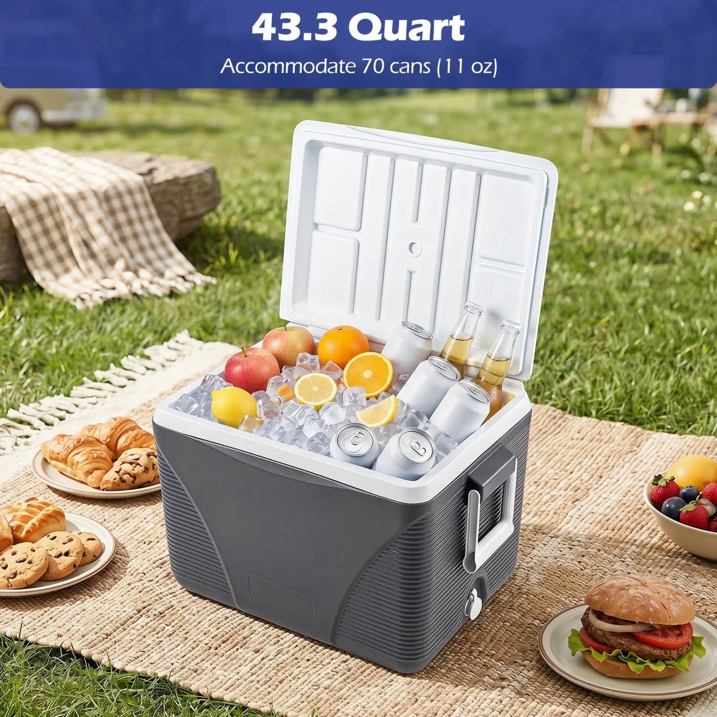 43 Quart Portable Hard Cooler With Cupholders