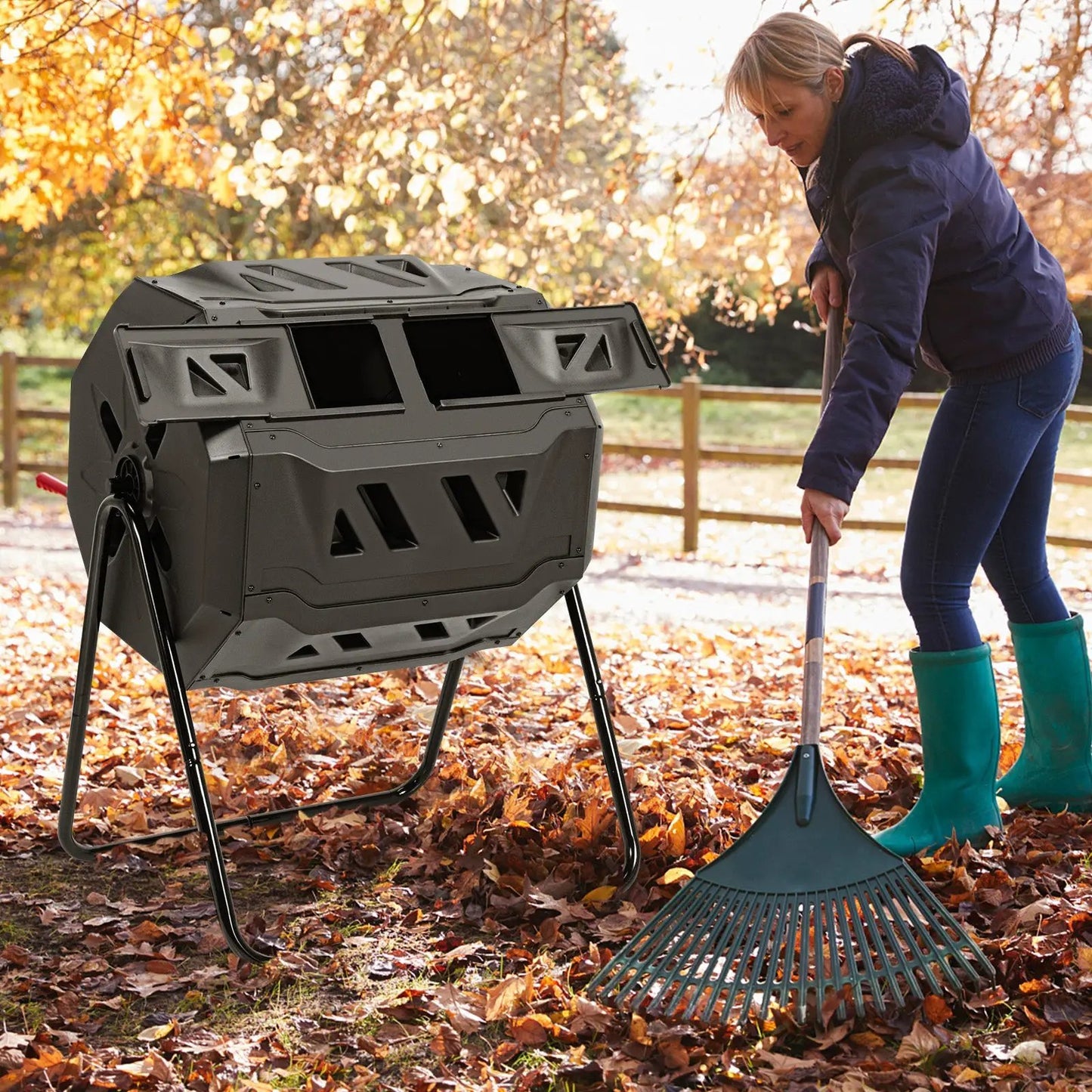 43 Gallon Composting Tumbler Compost Bin with Dual Rotating Chamber - Tampa Home & Garden Store