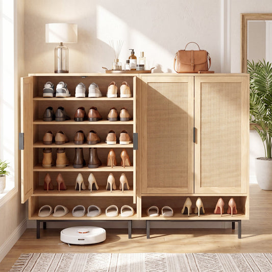 DirectDeals 6-Tier Tall Shoe Cabinet with Double Doors, 43in shoe storage with open shelves on Tampa Home & Garden Store