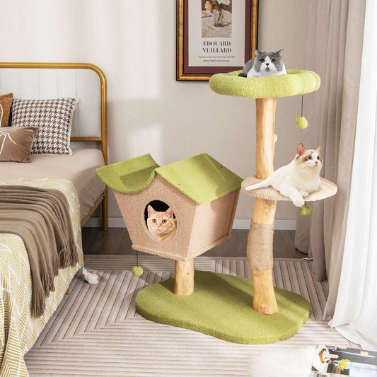 43 Inch Wooden Cat Tree with Padded Top Perch-Green - Tampa Home & Garden Store
