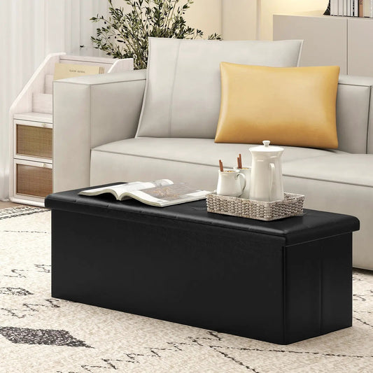 43 Inch Folding Storage Ottoman Bench End of Bed white upholstered with padded top on Tampa Home & Garden Store