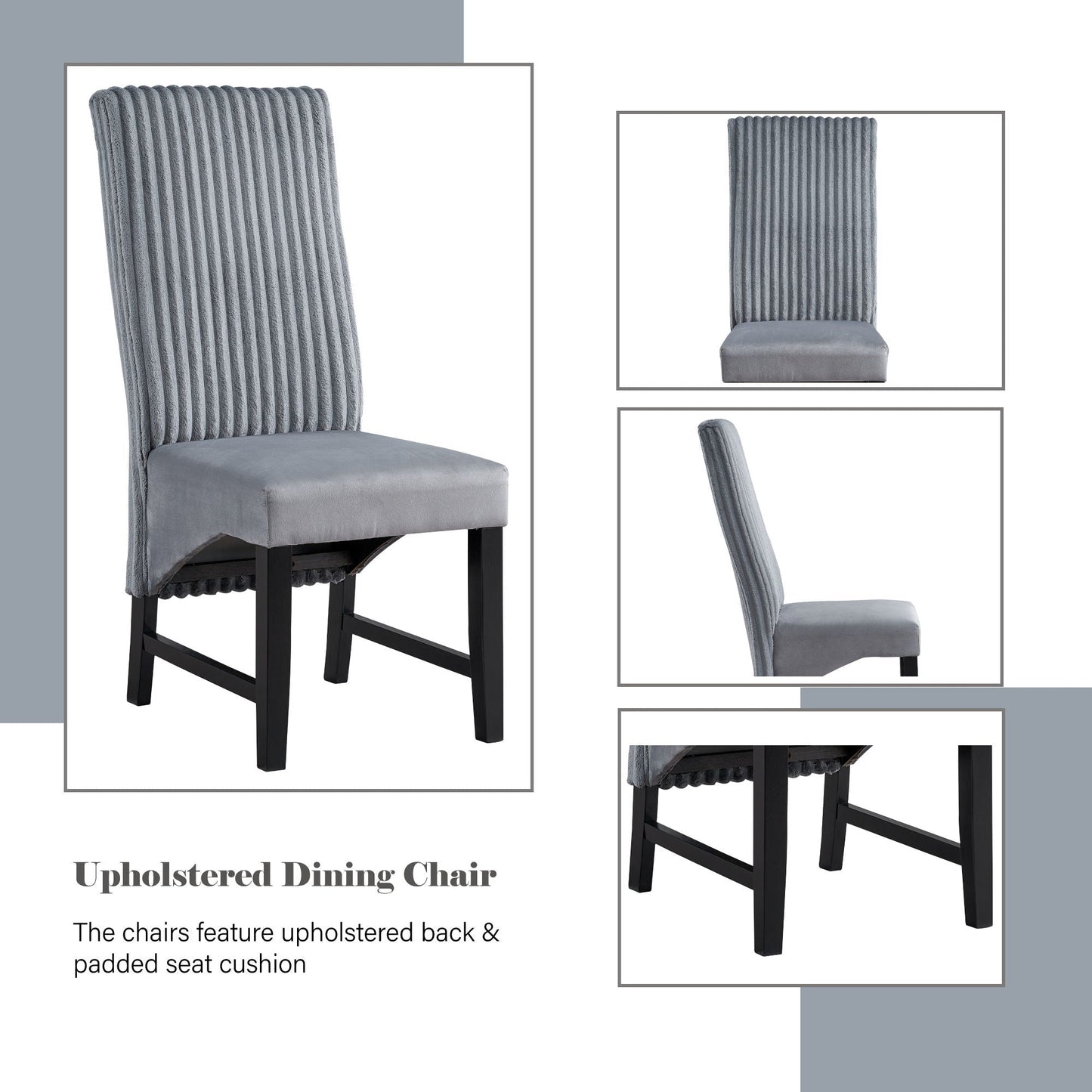 Kini Corduroy Side Chair Set of 2 in black/gray with padded seat by HouseOfZazla on Tampa Home & Garden Store