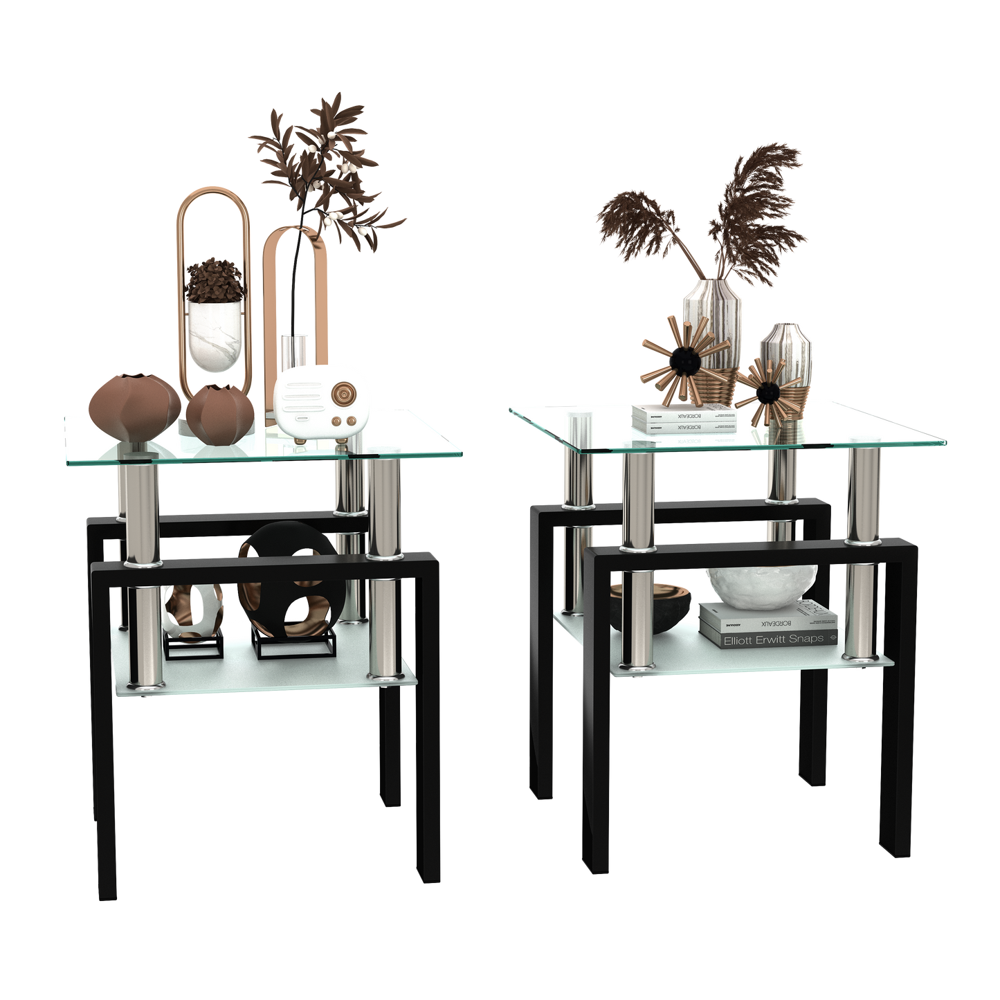 Set of 2 Tempered Glass Tables for Living Room