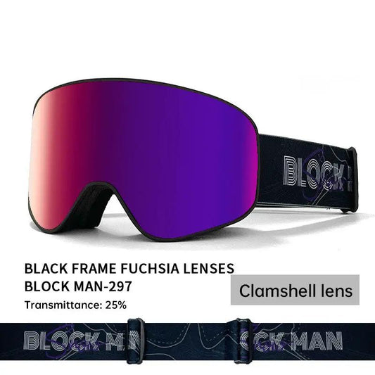 Ski goggles Block Man black frame purple mirrored lenses anti-fog double-layer on Tampa Home & Garden Store
