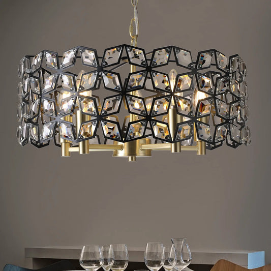 Modern crystal chandelier with black metal frame and square prisms for living room on Tampa Home & Garden Store