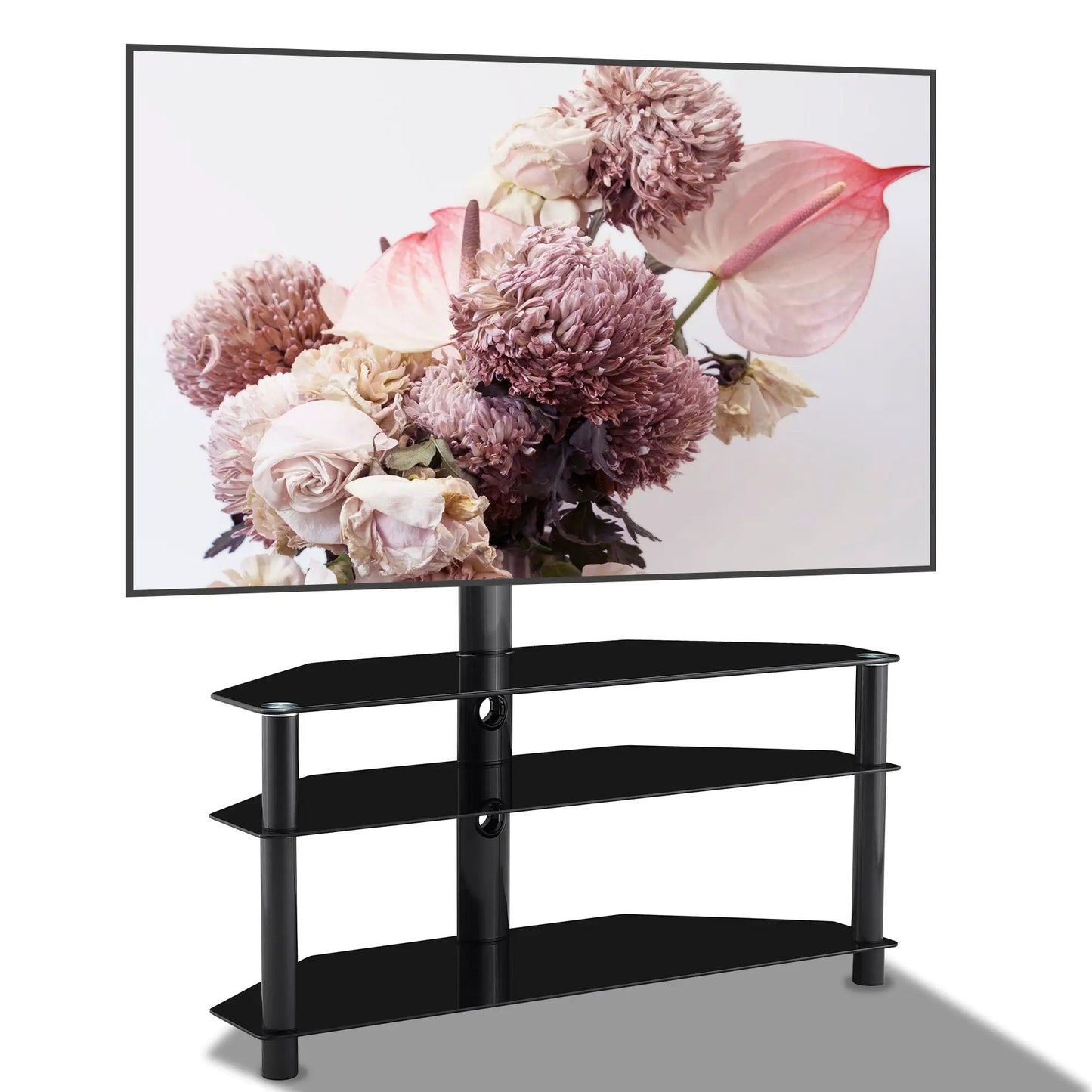 Soporte de TV multifunción negro de 35.4 pulgadas con altura ajustable y 3 niveles giratorios