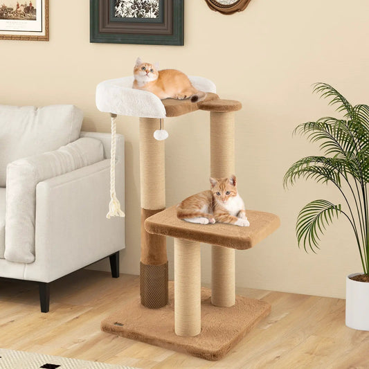 44-Inch Cat Tree for Indoor Cats by DirectDeals with beige platforms and sisal posts, 2 cats on Tampa Home & Garden Store