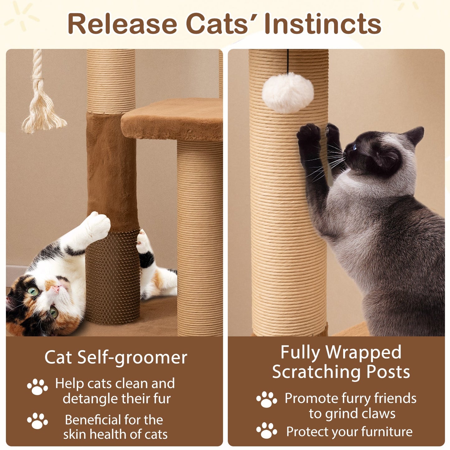 44-Inch Modern Cat Tree for Indoor Cats with beige sisal posts and plush perches on Tampa Home & Garden Store
