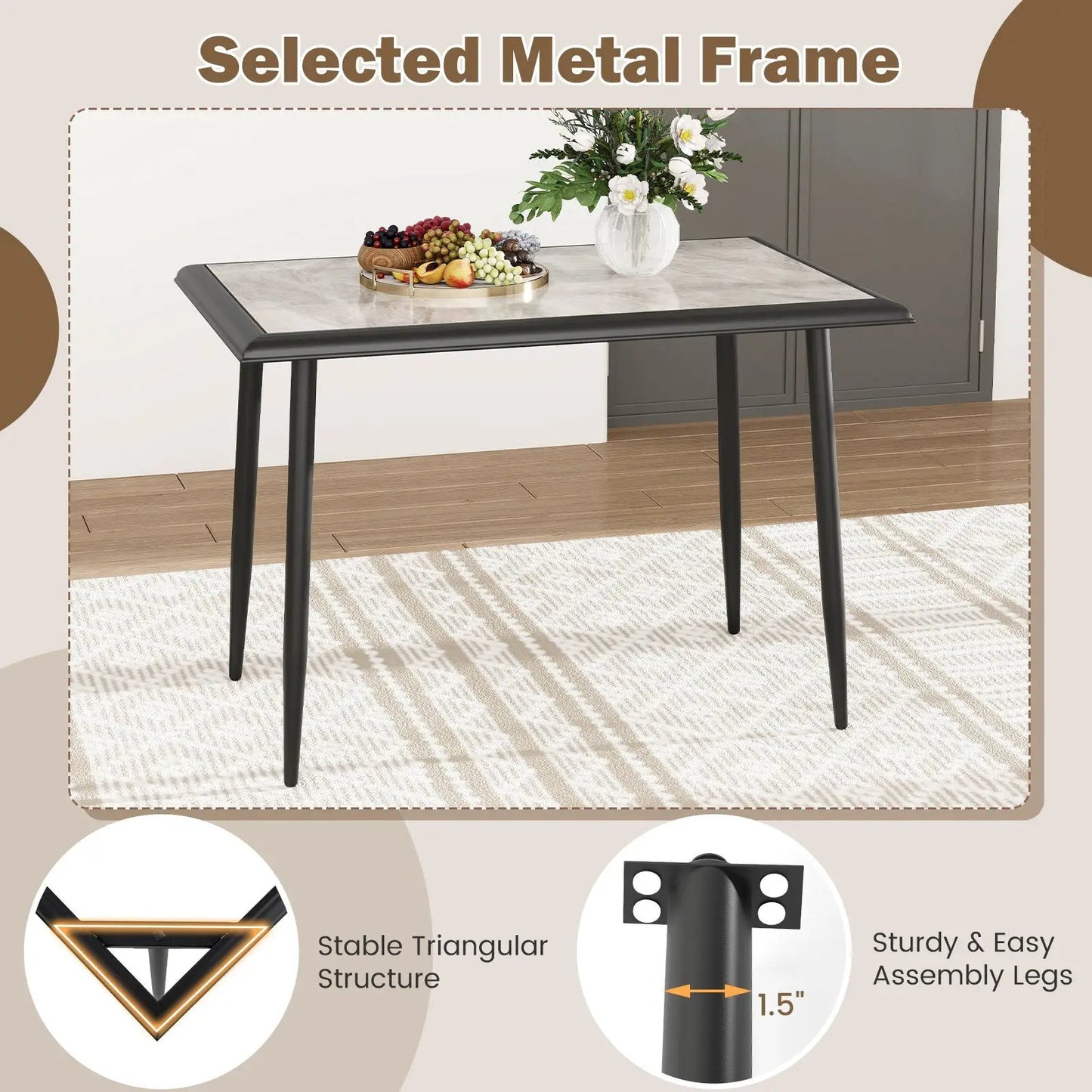 Sintered Stone Dining Table with Black Metal Frame by DirectDeals, gray marble-top on Tampa Home & Garden Store