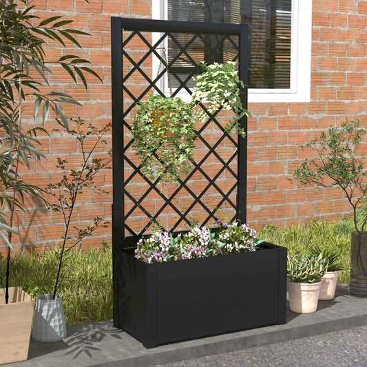 44 Inch black metal raised garden bed with lattice trellis on Tampa Home & Garden Store