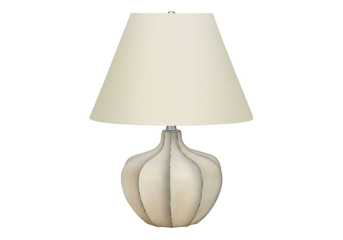 Resin transitional table lamp with cream shade and ribbed sculpted base by HouseOfZazla on Tampa Home & Garden Store