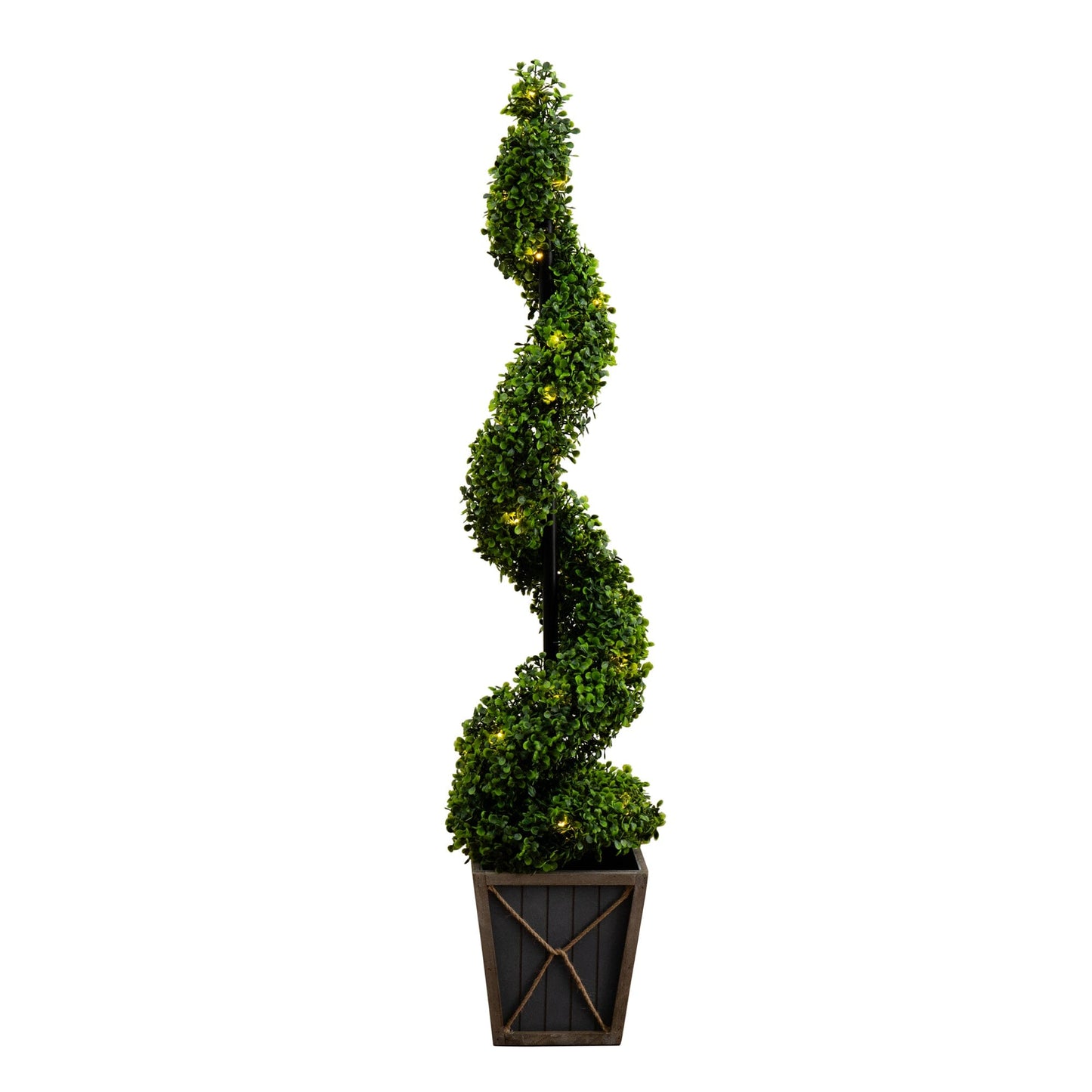 45” UV Resistant Artificial Boxwood Spiral Topiary Tree with LED Lights in Decorative Planter (Indoor/Outdoor) - Tampa Home & Garden Store