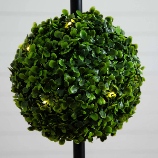 Artificial 45-inch UV boxwood topiary with LED lights featuring dense green leaves on Tampa Home & Garden Store