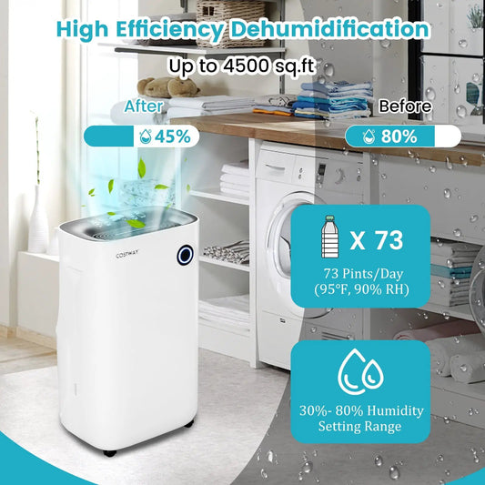 DirectDeals 4500 sq ft white dehumidifier with 5 modes in a laundry room beside a washer on Tampa Home & Garden Store