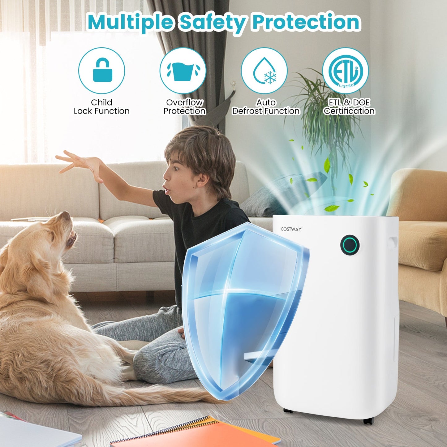 Deshumidificador de 4500 pies cuadrados con 5 modos y luz indicadora de 3 colores-Blanco