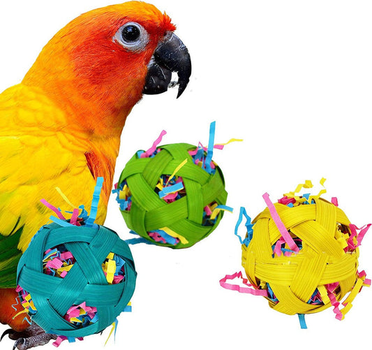 Natural Bamboo Woven Bird Toy Ball foraging; multicolor teal green yellow, 3-pack Sell My Stuff on Tampa Home & Garden Store