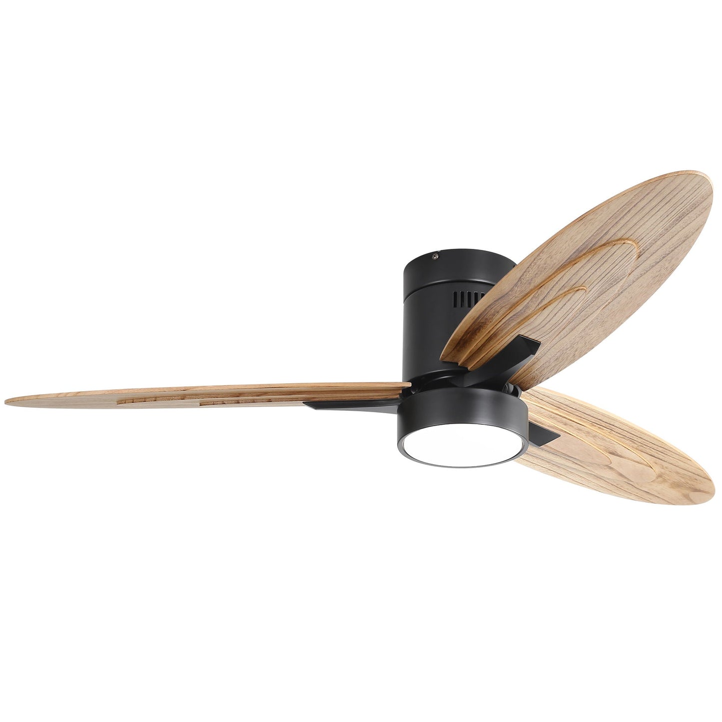 Flush mount ceiling fan black with 3 wooden blades and remote control on Tampa Home & Garden Store
