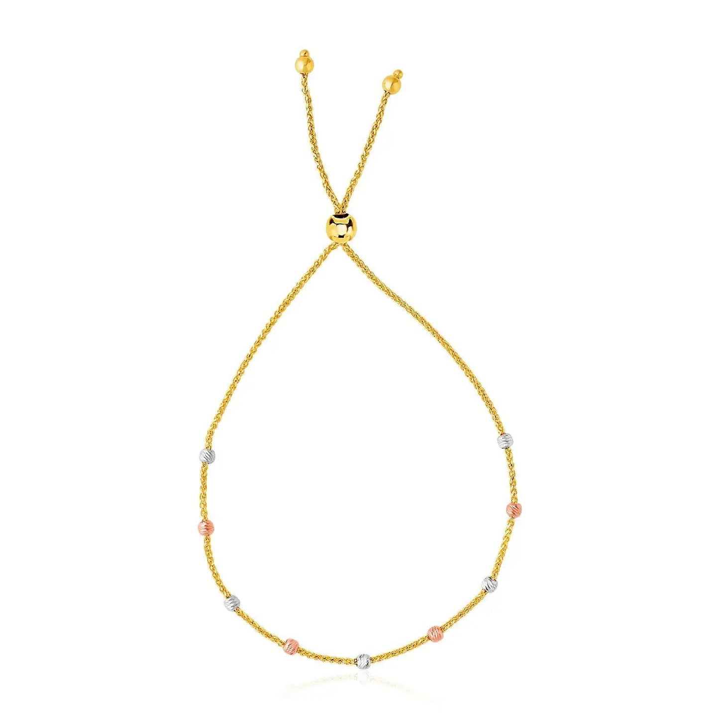 Bracelet 14K tri-color gold textured bead lariat with pink and silver accent beads on Tampa Home & Garden Store