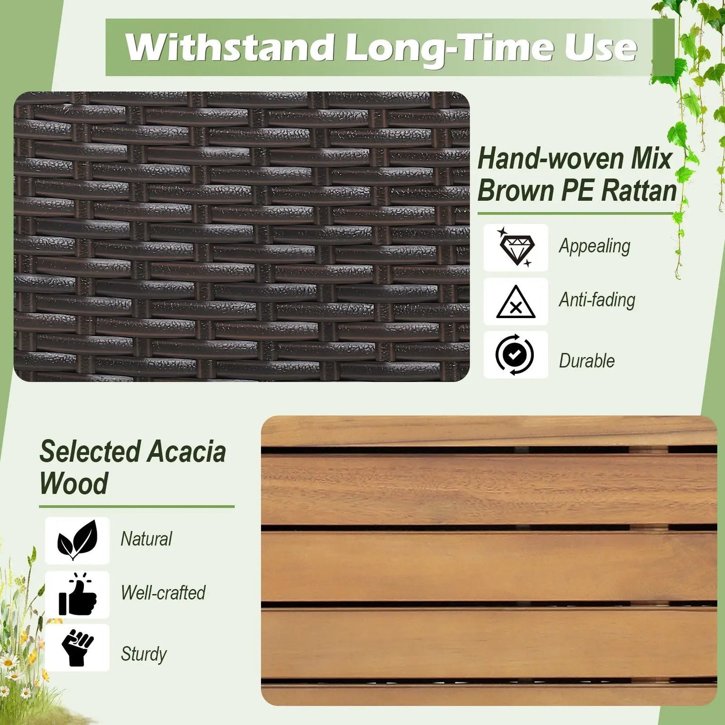 45-Gallon Storage Bench with Zippered Liner, brown PE rattan and natural acacia wood on Tampa Home & Garden Store