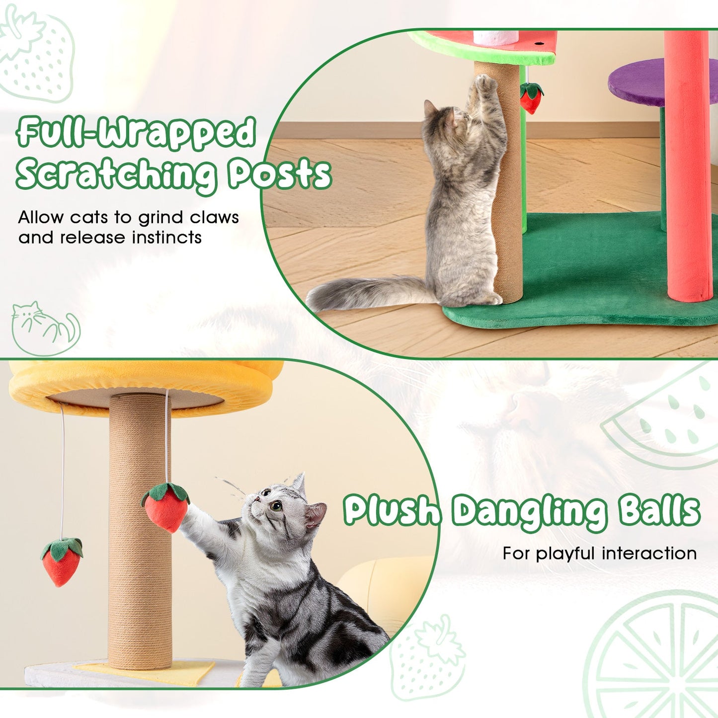 45 Inch Cat Tree with Plush Top Perch and Fruit multi-level by DirectDeals on Tampa Home & Garden Store